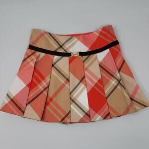 Janie and Jack Plaid Pleated Lined Adjustable Skirt Coral Beige Toddler Size 2T